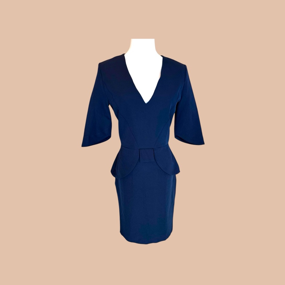 Marmuri NWT size 4 Navy Peplum bow mini dresss made in Romania‎
